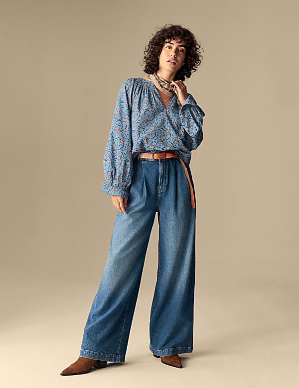 Pure Cotton Printed V-Neck Blouse