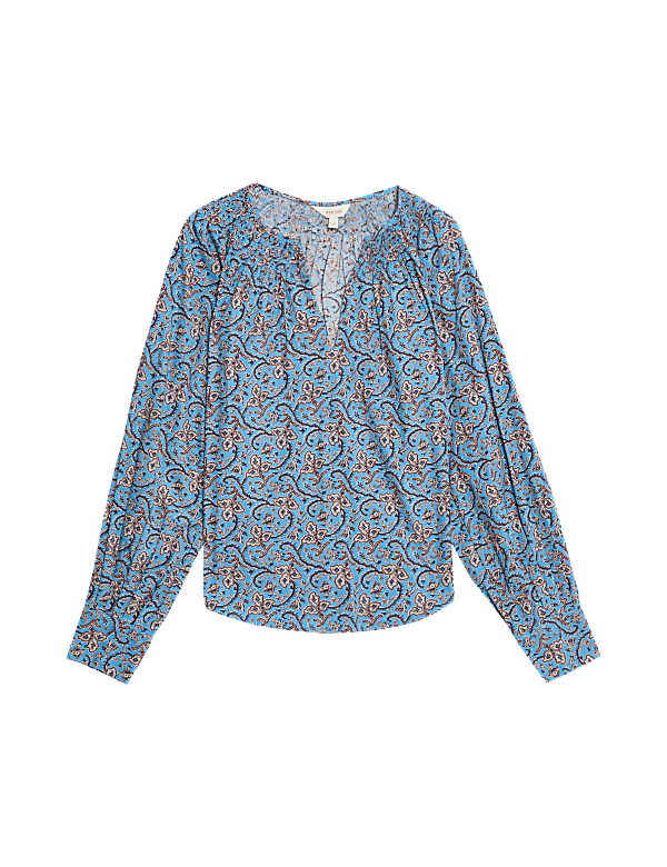 Pure Cotton Printed V-Neck Blouse