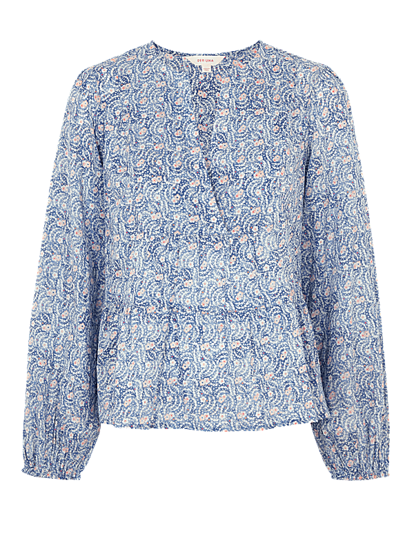 Pure Cotton Floral Blouson Sleeve Blouse