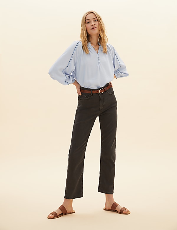 Embroidered Relaxed Blouson Sleeve Blouse