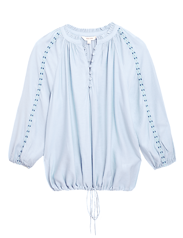 Embroidered Relaxed Blouson Sleeve Blouse