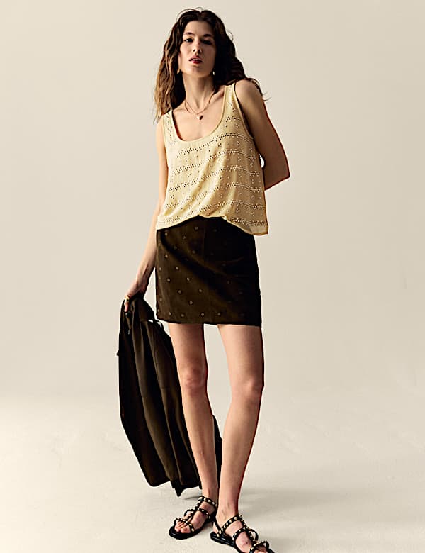 Embellished Studded Scoop Neck Cami Top - US