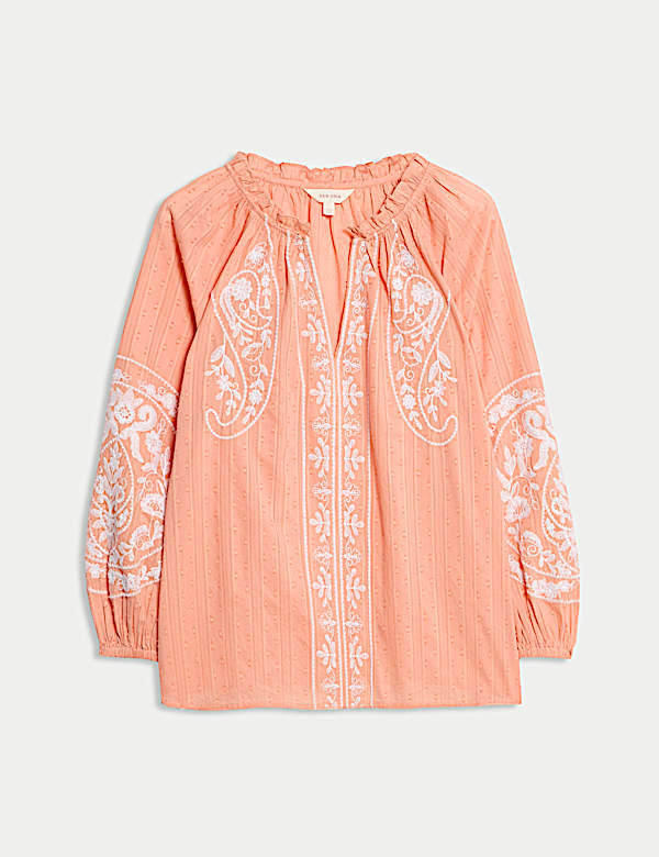 Pure Cotton Embroidered Popover Blouse - ID