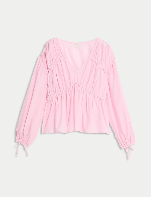 Cotton Rich V-Neck Seam Detail Blouse - MX
