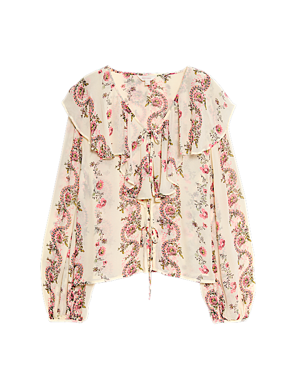 Tie Neck Ruffle Blouse