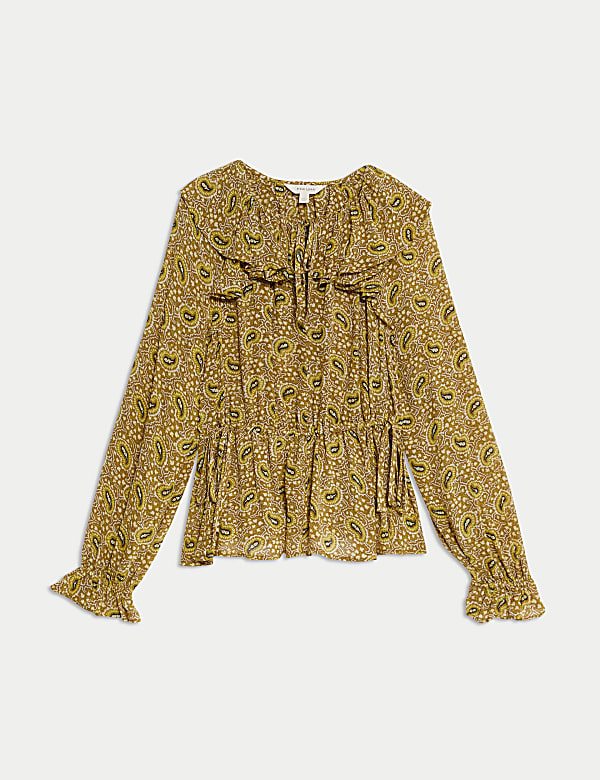 Řasen&aacute; halenka s potiskem a v&aacute;zankou u krku - CZ