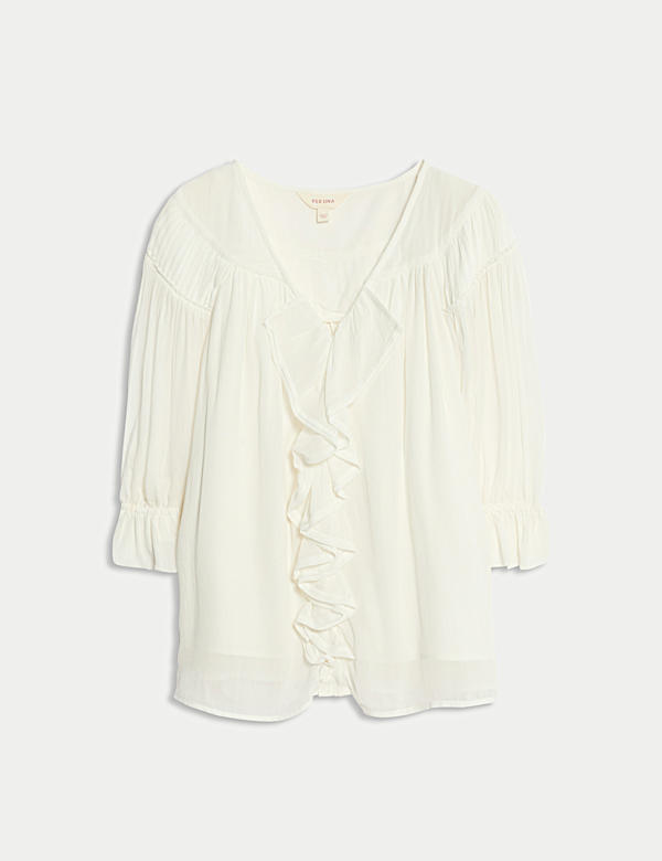 Ruffle V-Neck Poet Blouse - NO