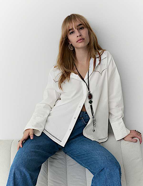 חולצה פרחונית רקומה מכותנה טהורה - IL