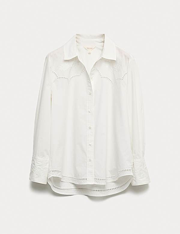 Pure Cotton Floral Embroidered Shirt - RO
