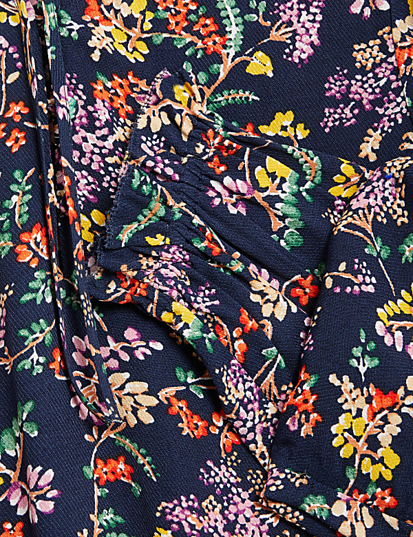 Floral High Neck Long Sleeve Popover Blouse