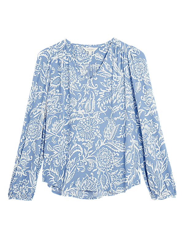 Floral V-Neck Long Sleeve Blouse