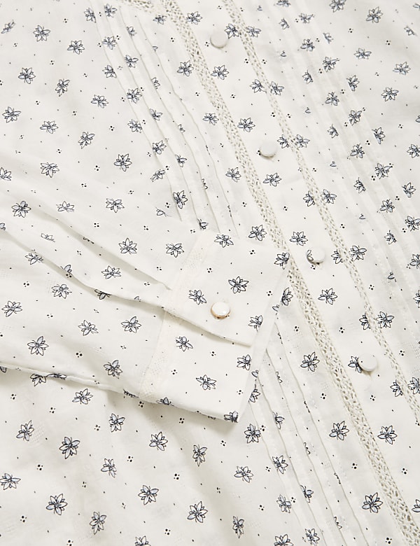 Pure Cotton Floral High Neck Shirt