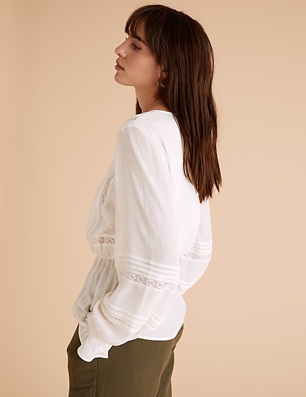 Modal Blend Lace Insert Waisted Blouse