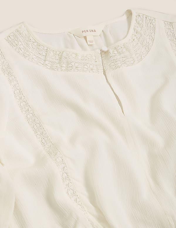 Modal Blend Lace Insert Waisted Blouse