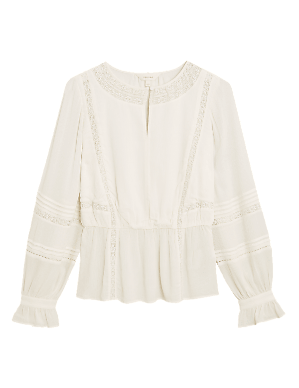 Modal Blend Lace Insert Waisted Blouse