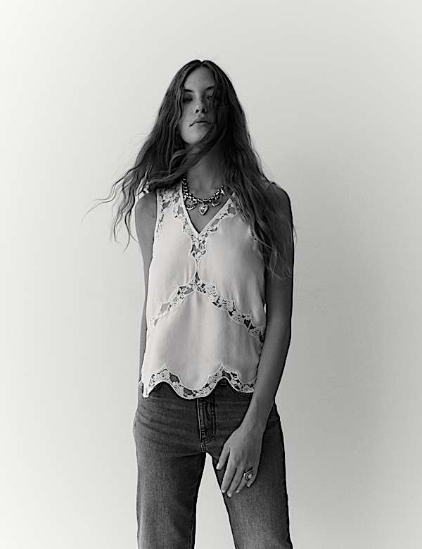 Satin Lace Scallop Trim Cami Top