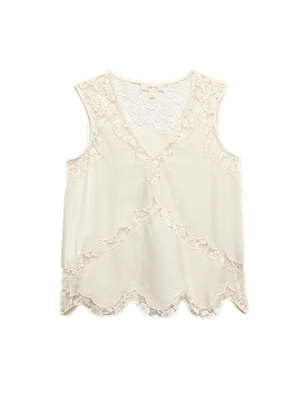 Satin Lace Scallop Trim Cami Top