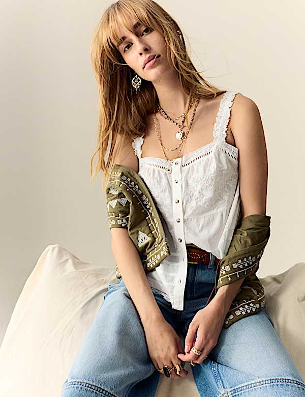 Pure Cotton Embroidered Cami Top - CY