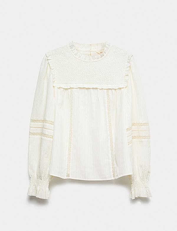 Textured Frill Neck Shirred Blouse - CA