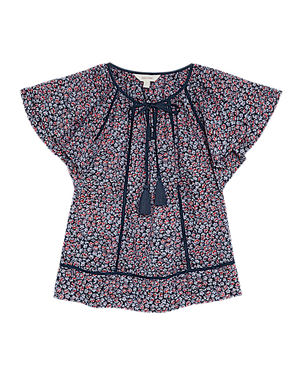 Pure Cotton Floral Tie Front Top