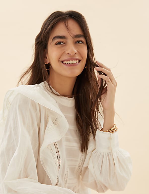 Pure Cotton Lace Insert Blouse