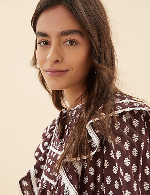 Pure Cotton Printed Lace Insert Blouse
