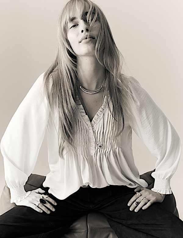 Ruffle V-Neck Long Sleeve Blouse