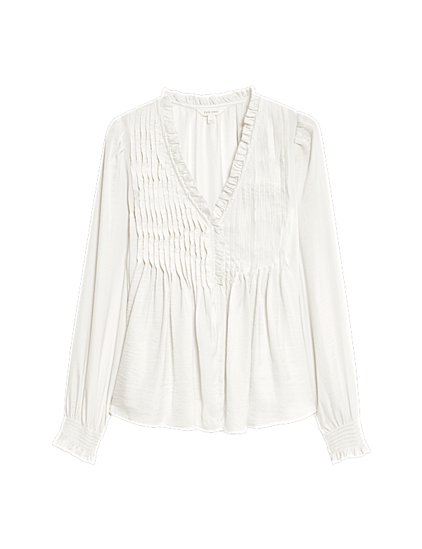 Ruffle V-Neck Long Sleeve Blouse