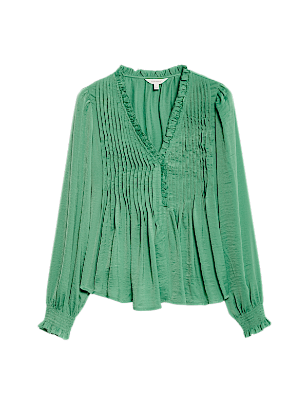 Ruffle V-Neck Long Sleeve Blouse