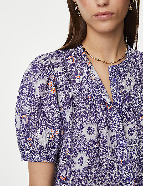 Pure Cotton Printed Short Sleeve Blouse