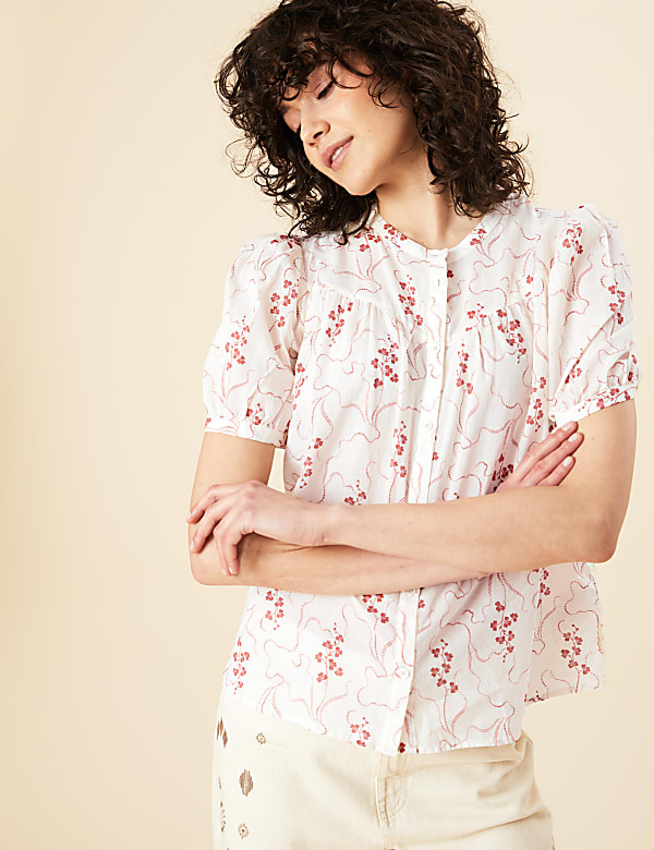 Pure Cotton Printed Short Sleeve Blouse