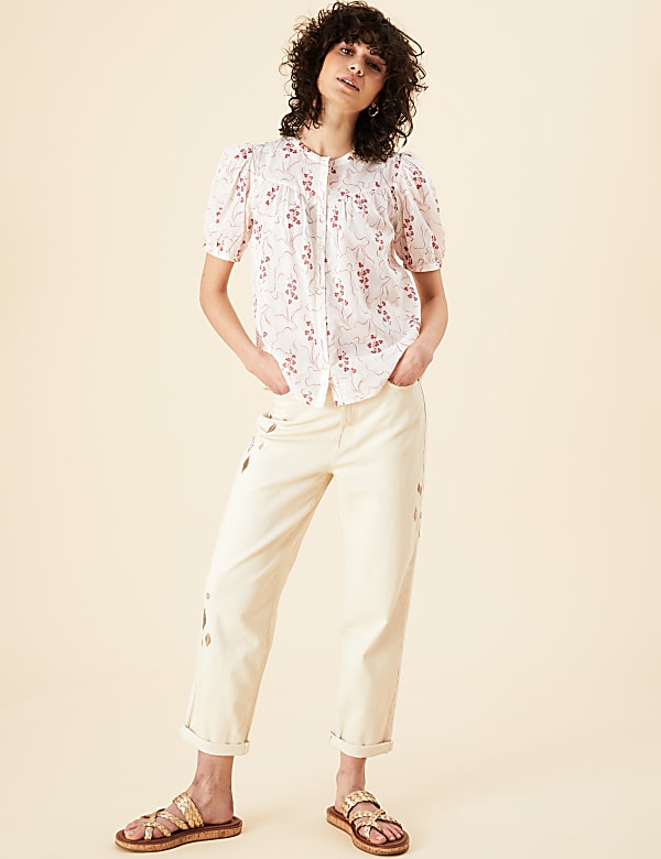 Pure Cotton Printed Short Sleeve Blouse