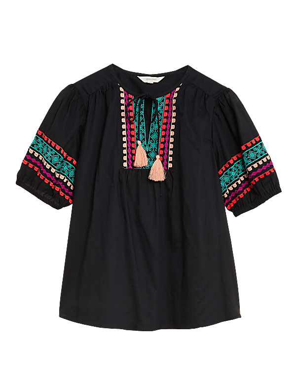 Pure Cotton Embroidered Short Sleeve Blouse