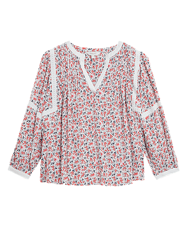 Floral Notch Neck 3/4 Sleeve Popover Blouse