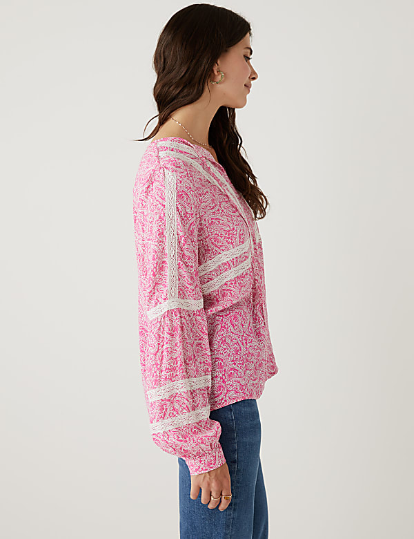 Floral Lace Tie Neck Long Sleeve Blouse