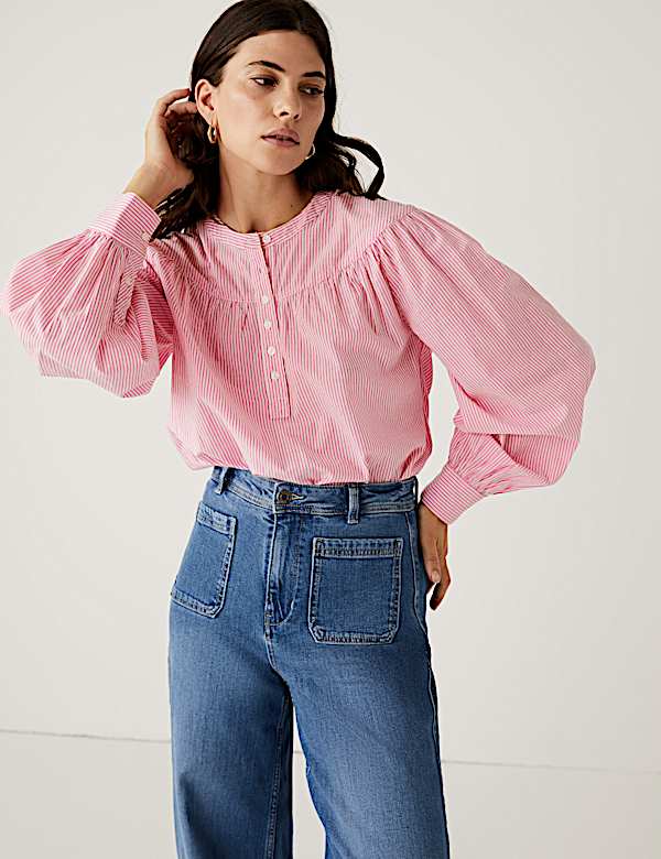 Pure Cotton Striped Long Sleeve Blouse