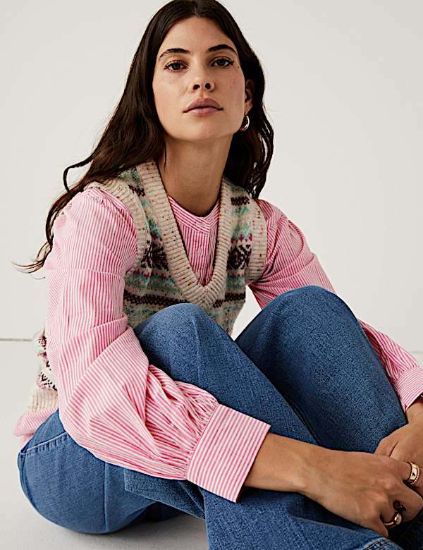 Pure Cotton Striped Long Sleeve Blouse