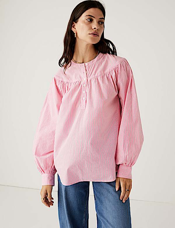 Pure Cotton Striped Long Sleeve Blouse