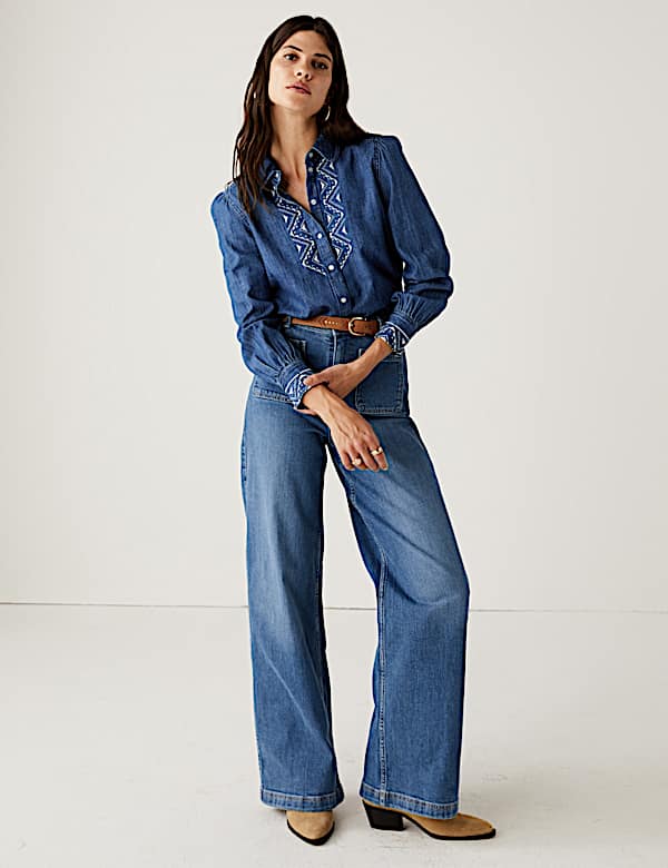 Denim Embroidered Long Sleeve Shirt