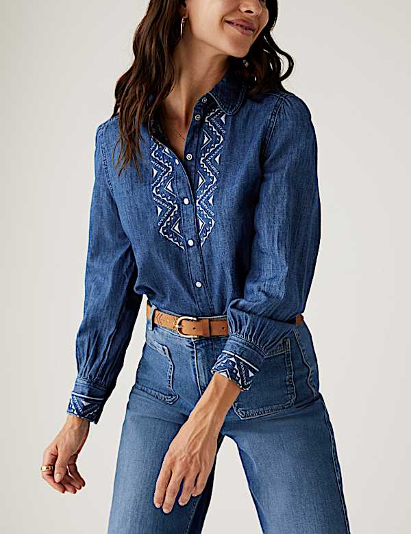 Denim Embroidered Long Sleeve Shirt