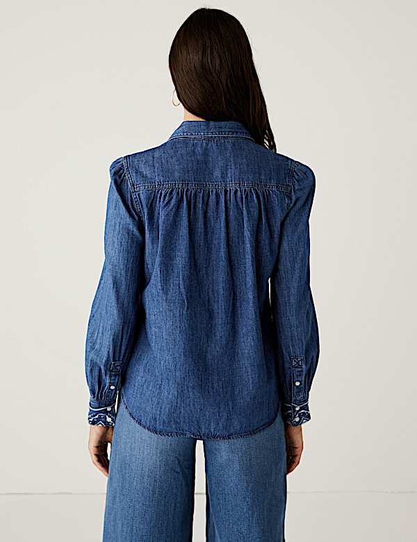 Denim Embroidered Long Sleeve Shirt