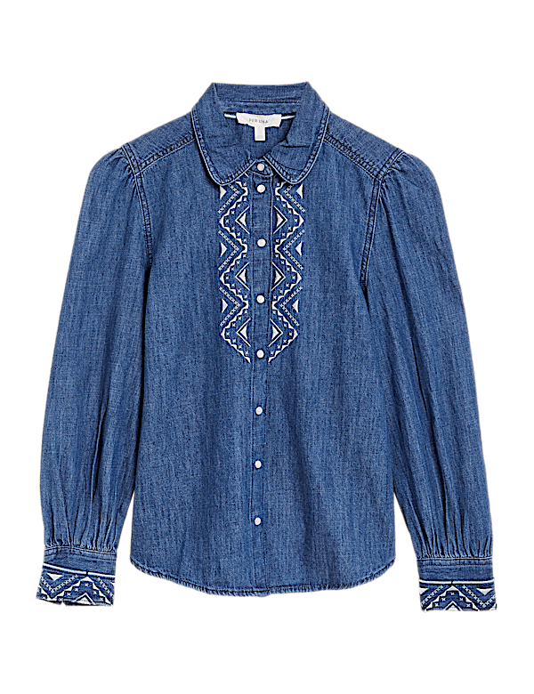 Denim Embroidered Long Sleeve Shirt