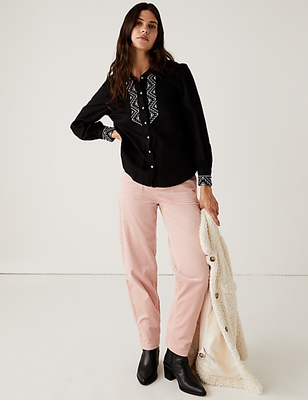 Denim Embroidered Long Sleeve Shirt