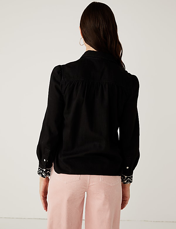 Denim Embroidered Long Sleeve Shirt