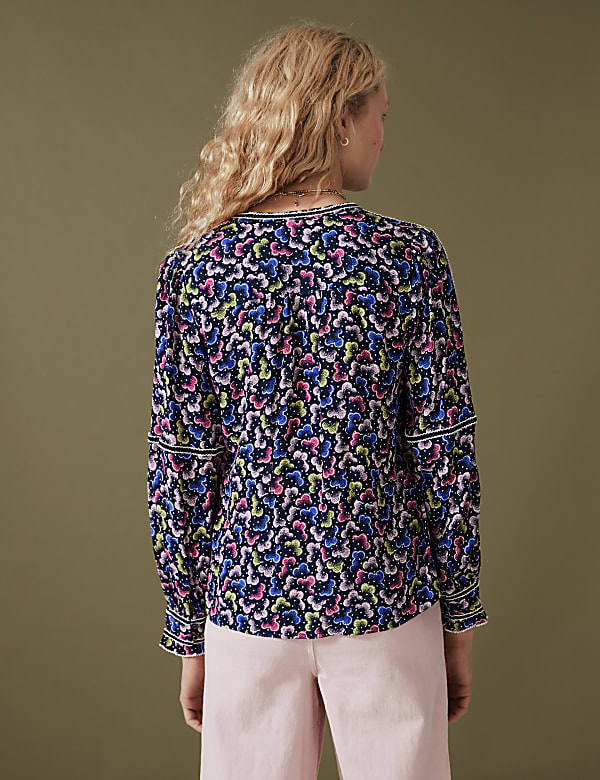 Floral V-Neck Long Sleeve Blouse