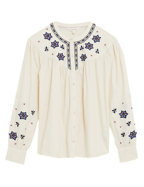 Pure Cotton Embroidered Long Sleeve Blouse