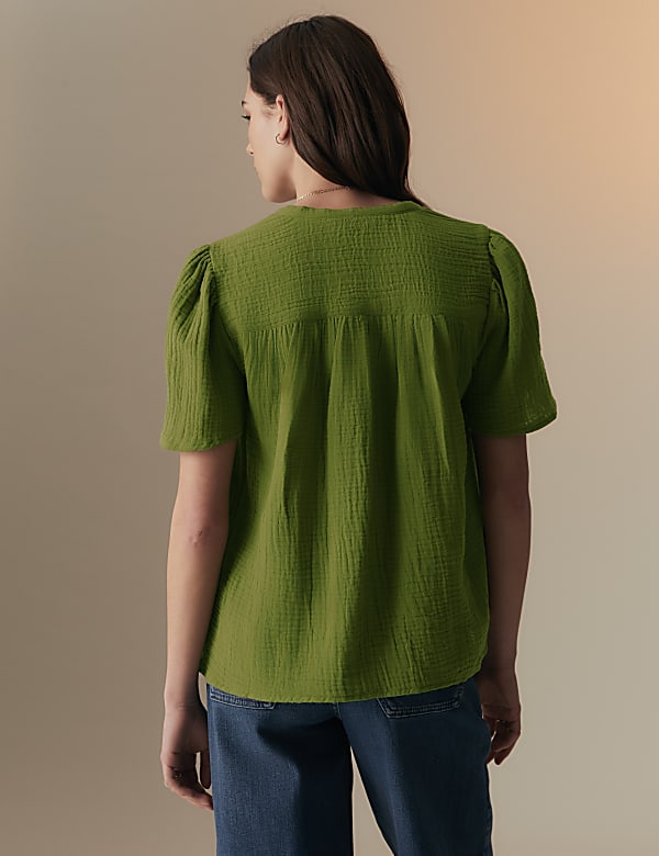Pure Cotton Textured Tie Neck Blouse