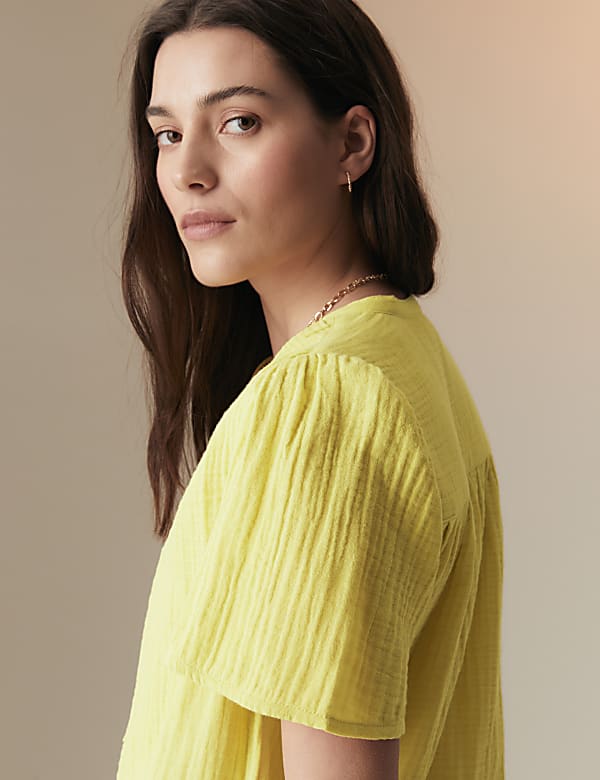 Pure Cotton Textured Tie Neck Blouse