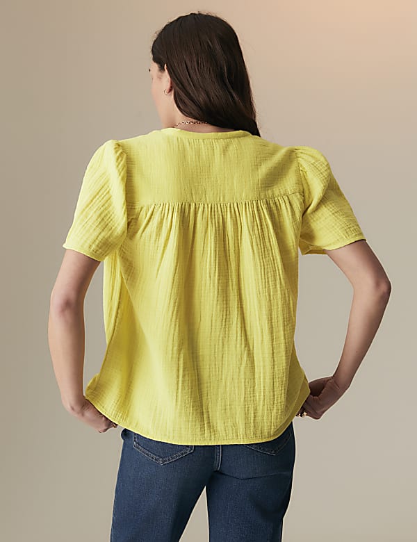 Pure Cotton Textured Tie Neck Blouse