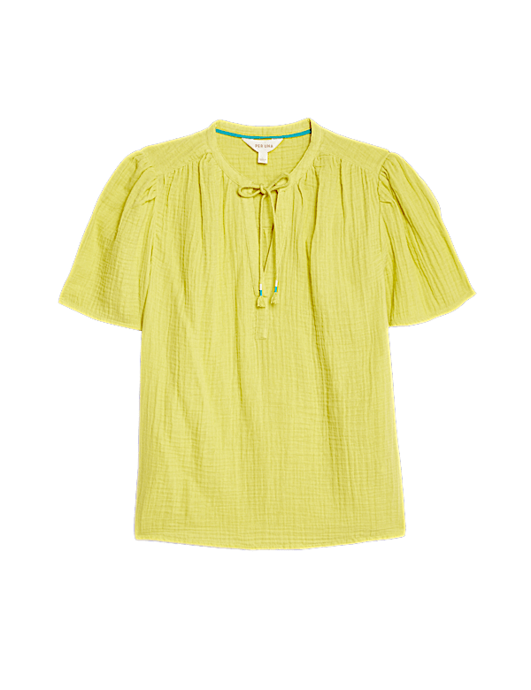 Pure Cotton Textured Tie Neck Blouse